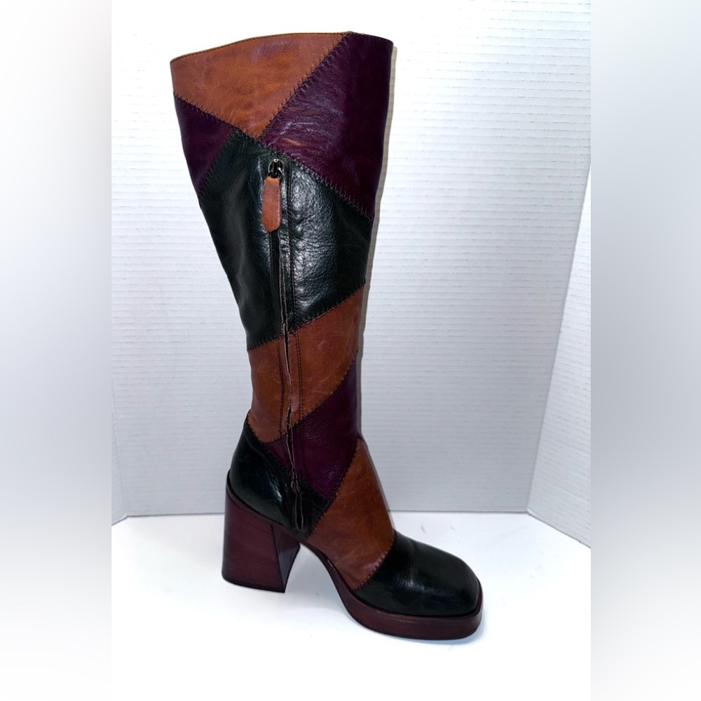 Ziti Girl Leilana Brown Patchwork Platform knee Boots 38=7.5US - Picture 3 of 7